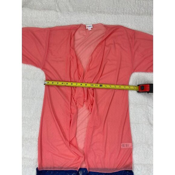 LuLaRoe Monroe Fringe Kimono Small Peach Sheer Open Front Short Sleeve - Picture 7 of 7